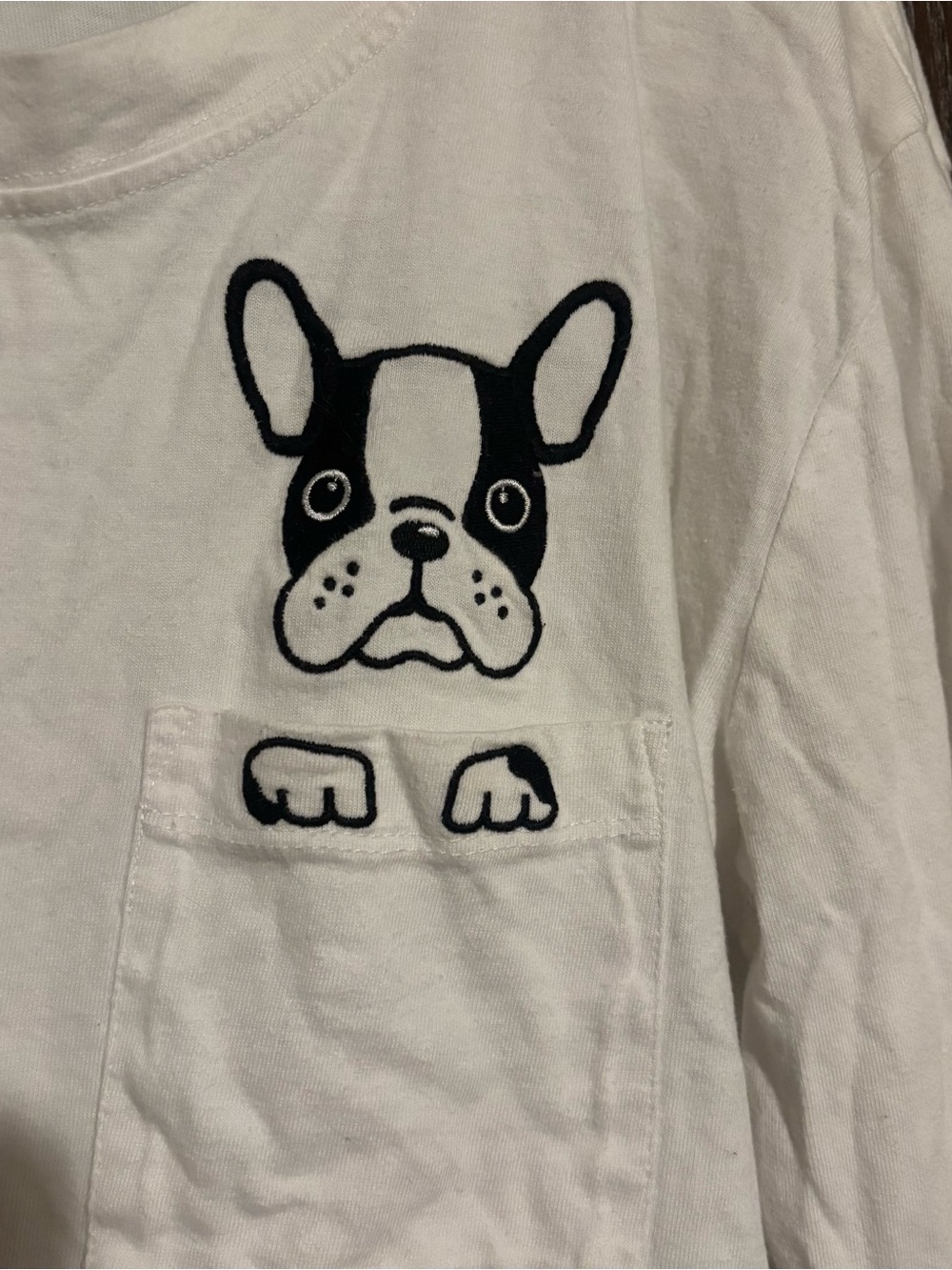 White Long Sleeve Pocket Tee with Black French Bulldog Graphic - Picture 2 of 3